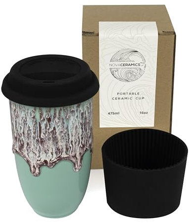 NOVA CERAMICS Travel Mug On the Go Coffee Tumbler Microwave & Dishwasher Safe Green Tumbler - Gifts For Women Men Him Her 16oz Nebula