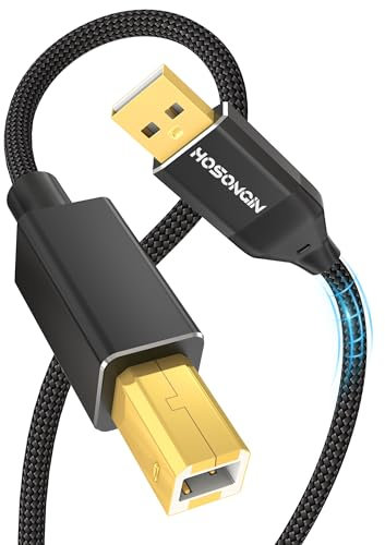 HOSONGIN USB Printer Cable 10FT，USB A to USB B Printer Cable，High-Speed Printer Cord for for Piano, Midi Keyboard, Mixer, Speaker, Instrument,Nylon Braided