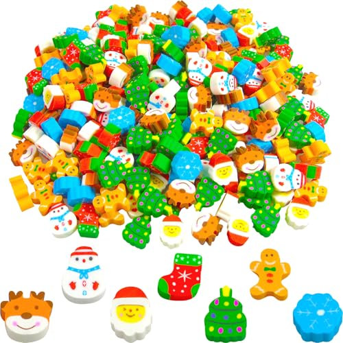 Weihnachten Radiergummis Kinder 300 Stück Lustige Radiergummi Set Radierer Neuheit Radiergummis für Party Favors,Mini Bleistift Radiergummi für Kinder Hausaufgaben und Klasse Belohnungen Geschenke
