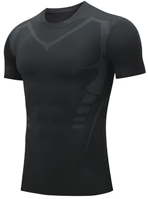 Smatstyle Camisa de Compresión Hombre Manga Corta para Running Deportiva Camiseta Camiseta Ajustada de Secado rápido para Hombres Fitness (FR/ES, Letras, S, Regular, Regular, Negro)