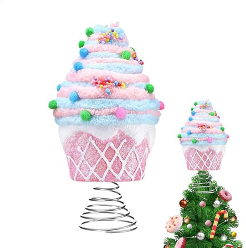 Pastel Candy Tree Topper | Pink Dessert Christmas Tree Topper Hat, Cute Holiday Tree Top Dessert Cupcake Ornaments For Christmas Parties Present, Home Decor