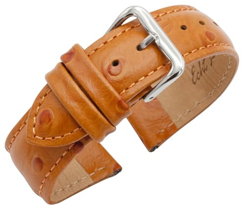 Eichmüller Uhrenarmband aus Kalbsleder, Strauß-Optik – 12/14/16/18/20 mm Bandbreite – Ersatzband für Damen- & Herrenuhren, Federstege inklusive - Nubuk Unterleder