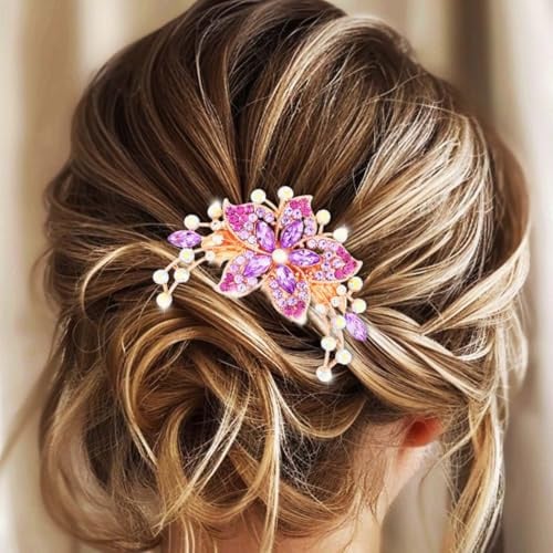 Jovono Haarkamm mit Strasssteinen für den Brautschmuck, goldfarben, für die Braut, Hochzeit, Blumen- und Kristallkristalle, Haarschmuck im Vintage-Stil für Frauen (Lila)