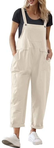 YESNO Women's Dungarees Loose Casual Plus Size Lightweight Sleeveless Overall Long Jumpsuit Playsuit Trousers Pants Dungarees (XL PV9UK Hemp)