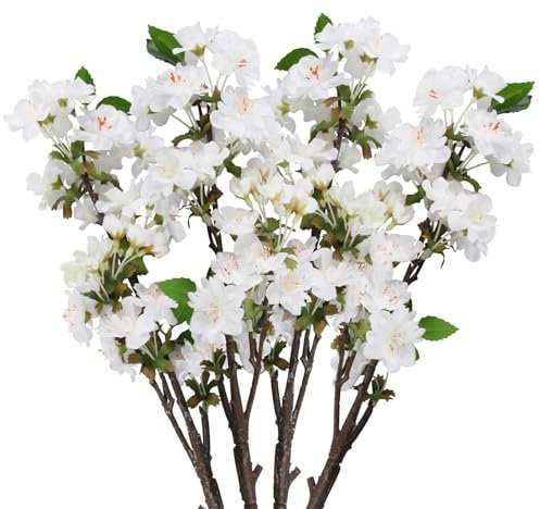 CYIOU 4 Pezzi Fiori di Ciliegio Artificiali 18.5 Pollici Rami di Ciliegio Bianco Fiori Artificiali Fiore di Ciliegio di Seta Bouquet per Nozze DIY Della Vaso Composizione Floreale
