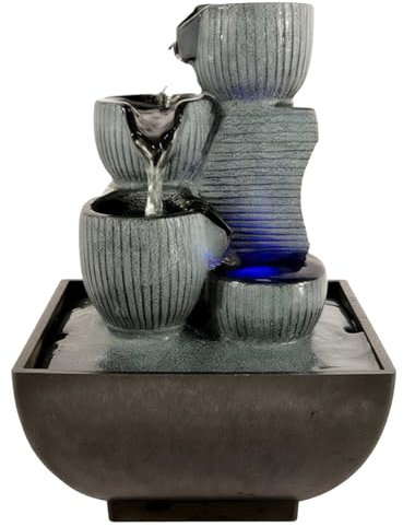Crystal Ball Waterfall Fountain, 5-Tier Solar-Powered Rock Fountain, Led Lights, Indoor Resin Water Feature for Home & Office