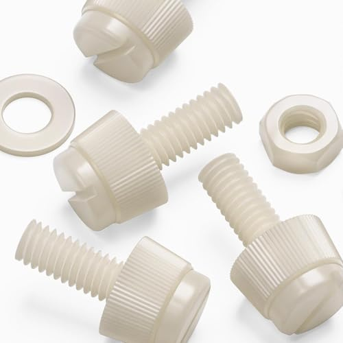 50x vis moletées fendues en nylon naturel M4 x 10mm, écrous/rondelles | Vis moletée anticorrosion et non conductrice pour panneaux et capots nécessitant un accès fréquent sans outil