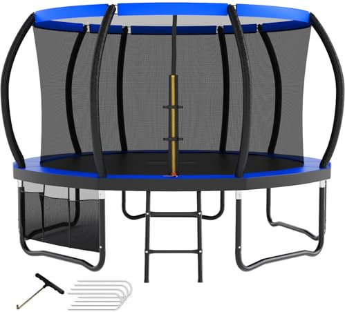 Devoko Trampolin Outdoor Ø 228/305/366/427 cm, vom TÜV Rheinland GS-Zertifikat, Kindertrampolin Gartentrampolin mit Sicherheitsnetz, Rundes Riesentrampolin mit Leiter und Schuhbeutel