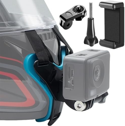 MINGZE Motorradhelm Kinnhalterung, Halterung Helmhalterung Chin Mount Schwarz für GoPro Hero, für Die meisten Action Kameras, mit Verlängerungs-J-Haken-Halter Rutschfestes Silikon