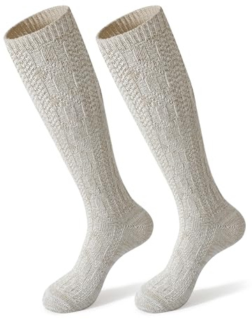 Moyel Oktoberfest Socken Herren 43-46 Trachtensocken Herren Beige Klassik Zopfmuster Design Bayrische Tracht Stricksocken Männer Lederhose Socken Trachtenstrümpfe Männer Oktoberfest Accessoires Outfit
