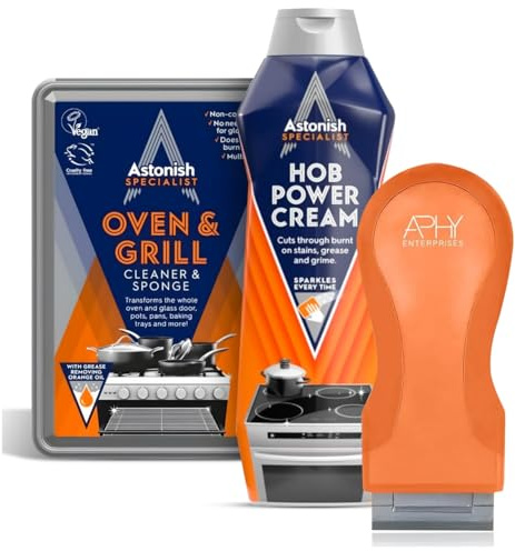Oven & Hob Cleaner Set – Hob Power Cream 500ml + Premium Oven & Grill Cleaner 250g with Sponge & Scraper Tool – Kitchen Degreaser for Cookers, BBQ, Trays & Pans