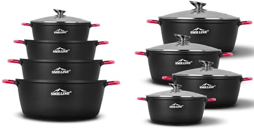 SMHLINE Casserole en fonte d'aluminium avec couvercle en verre pour induction Ø 30 cm Casserole à frire anti-adhésive compatible avec tous les types de plaques de cuisson