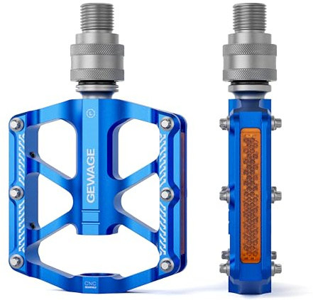 GEWAGE Quick-Release Bicycle Pedal 9/16 – Removable CNC Aluminum Platform Pedal with 8 Anti-Slip Pins & Reflectors for Folding Bikes, Fixies, Singlespeed & City Bikes (Blue)
