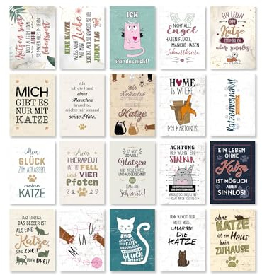 TypeStoff 20er Postkarten-Spar-Set - Katze - DIN A6, 20 verschiedene Motive mit Sprüchen für viele Gelegenheiten - PK-01465