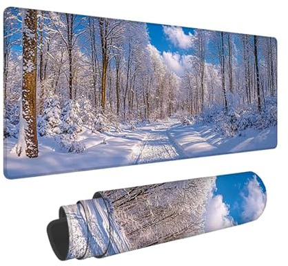 Mauspad, 60 x 30 cm Gaming Mousepad mit Genähten Kanten, Winter Wald Mouse Pad Verlängertes Großes Mousepad XXL, mit rutschfeste Gummibasis Schreibtisch Zubehör, Geschenke für Männer L-122