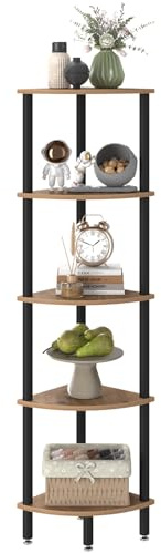 IBUYKE 5-Tier Eckregal, Industrial Corner Display Rack, Eckbücherregal für Wohnzimmer, Schlafzimmer, Küche, Heimbüro, Eiche WBC010K