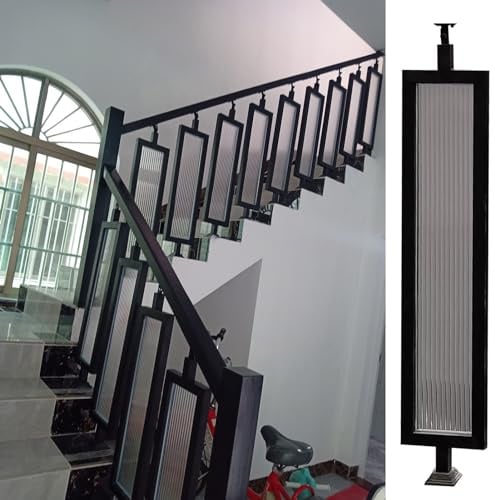 Balustres modernes en verre pour balustrades, Balustre d'escalier en fer et verre trempé avec vis de montage noir blanc 70-110 cm(Black,100cm(39 3/8))