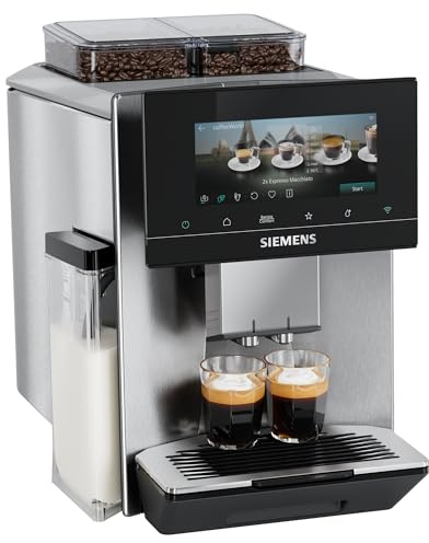 Siemens Kaffeevollautomat EQ900 iAroma, personalisierbare Einstellungen, präzises Mahlwerk, großes, intuitives Full-Touch-Display, 2 Bohnenbehälter für unterschiedliche Bohnen, Silber, TQ927E03