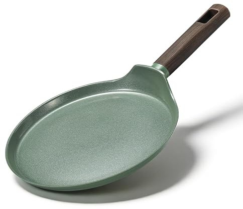 MSMK 28cm Green Ceramic Non-Stick Crepe Pan | Dosa Pan, Pancake Pan, Induction Hob Compatible, All Hobs, PTFE PFOA PFAS Free, Heat-Resistant Handle, Green Pan