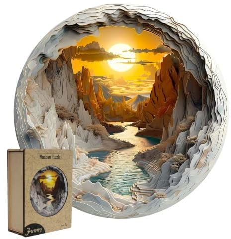 Rongxze Wooden Jigsaw Puzzle for Adults, 34 x 34 cm 300 Pieces, 3D Canyon Sunset, Irregular Unique Pieces Stress Relief Wall Decor Gift