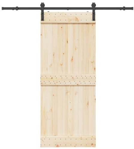 Runheo Schiebetürbeschlag-Set 183 cm aus pulverbeschichtetem Stahl Schwarz, mit Bodenführung, Türstopper und Rollen für Zimmertür, Wohnungstür, Einbruchschutz und einfache Montage