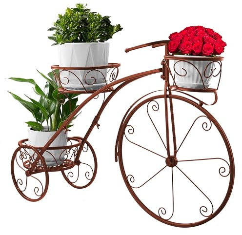 Sorbus Tricycle Plant Stand - Flower Pot Cart Holder - Ideal for Home, Garden, Patio - Great Gift for Plant Lovers, Housewarming, Mother’s Day - Parisian Style (Bronze)