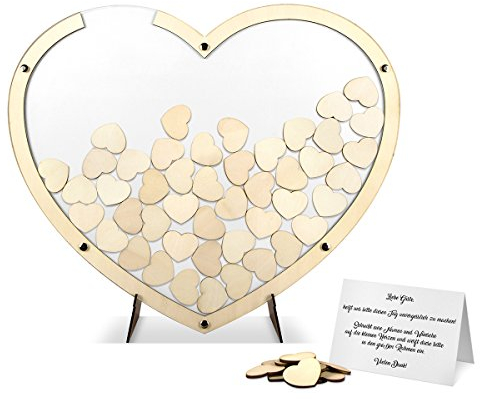 Hochzeit Gästebuch Alternative Hochzeitsgästebuch - Herz aus Holz Weiß inkl. Holzherzchen