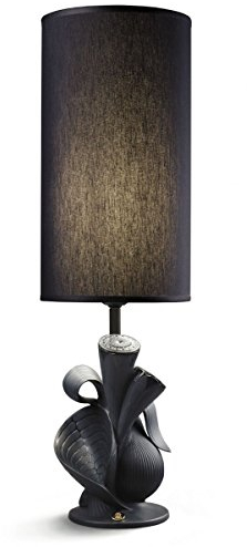 Casa Padrino Luxus Tischleuchte Porzellan Nature Schwarz H54 x 16 cm - Luxus Beleuchtung Tischlampe