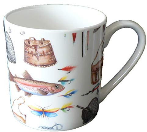 Fishing Pint Mug - Bone China Mug Decorated All Round with an Attractive Fishing Design