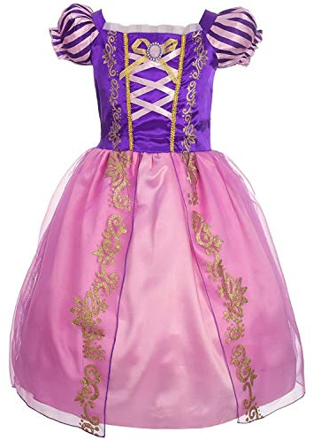 Discoball Robe de Princesse Raiponce Costume de Cosplay pour Fille Robe Bouffante Florale pour L'été pour Concours de Beauté, Halloween, Anniversaire, Carnaval, Soirée