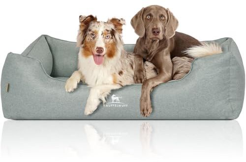 Knuffelwuff Orthopädisches Hundebett Luisa aus Velours mit feinem Handwebcharakter Sunshine Edition XXL 120 x 85cm Petrol - abnehmbarer Bezug - waschbar - für große, mittelgroße und kleine Hunde