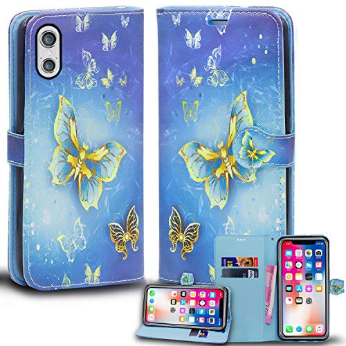 Mobile Stuff iPhone XS Max Leather Wallet Case - Folio Flip Book Cover with Magnetic Clasp Closure - Adjustable Viewing Stand (iPhone XS Max, Butterfly Gold)