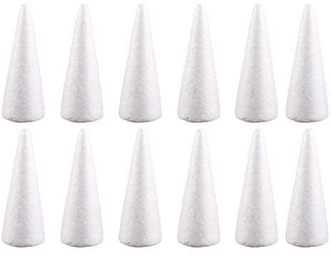 Holibanna Schaumkegel Styropor kegelförmigen Handwerk weißen Weihnachtsbaum Tisch Herzstück Blumenschmuck Requisiten 12pcs 10cm