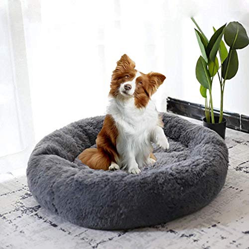 Donut Hundebett waschbares Flauschiges Hundesofa Katzenhöhle Haustierbett Kuschelkissen mit Außenbezug für kleine mittelgroße große Hunde-70cm-Grau