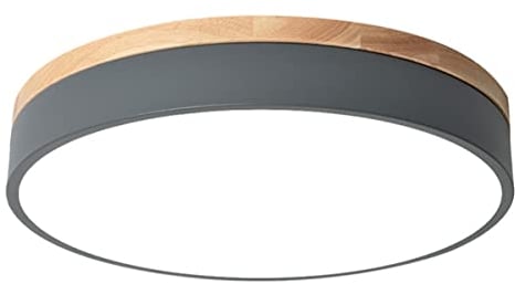 Serin-Eletro Modern Rund Deckenlampe LED Dimmbar mit Ferbedienung,aus Grau Metall und Holz,24W Led Deckenleuchte Decken-Beleuchtung für Schlafzimmer Kinderzimmer Galerie Bad 3000-6000K Licht,φ40CM