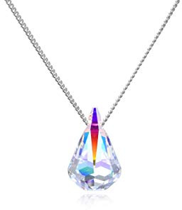 Savlano Damen-Halskette mit 14-karätigem Weißgold vergoldet, Aurora-Borealis, Tropfenschliff, 45,7 cm