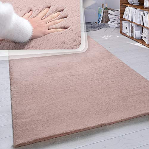 Paco Home Hochflor Teppich Wohnzimmer Schlafzimmer Shaggy Modern Flauschiger Fellteppich Weich Fell Imitat Kunstfell Einfarbig, Grösse:Ø 80 cm Rund, Farbe:Pink