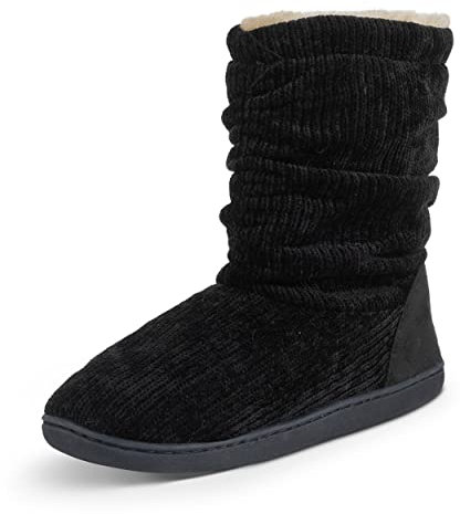 Polar Damen-Hausschuhe mit Sherpa-Futter, Memory-Schaum, rutschfeste Gummisohle, weich, warm und flauschig, Stiefeletten, Schwarz , 39 EU