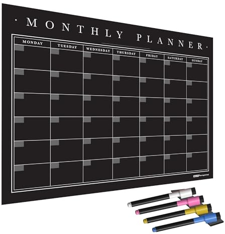 The Magnet Shop WallTAC Wandplaner und Monatskalender, wiederverwendbar, abnehmbar und neu positionierbar, selbstklebender Whiteboard-Organizer, für Zuhause und Büro (schwarze Kreidetafel, A2)