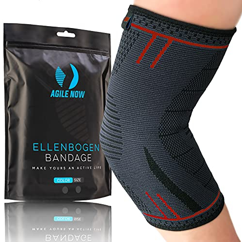 AGILE NOW® Ellenbogenbandage stabilisiert & schützt die Gelenke – rutschfeste Tennisarm Bandage für Damen & Herren – geeignet für alle Sportarten wie Tennis, Gewichtheben, Golf & Co (L | Rot)
