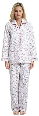 GLOBAL Pigiama Donna Set 2 Pezzi 100% Cotone Cosy Flanella Pj Set di Loungewear Button Front Top Pantaloni Regalo di Natale