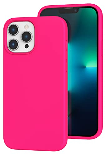 K TOMOTO Compatible avec iPhone 13 Pro, Protection Contre Les Chutes, Anti-Traces de Doigts, Coque de téléphone en Silicone Liquide Antichoc avec en Microfibre pour iPhone 13 Pro 6,1, Rose Vif