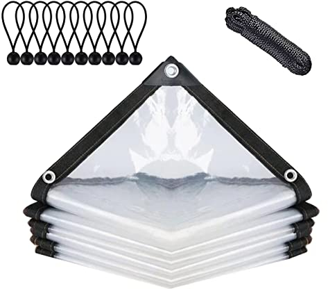 BCBIG Bâche étanche Transparente avec œillets, bâche de Protection pour Meubles de Jardin, utilisable en extérieur, résistante à la Pluie, Isolation des Plantes, avec Corde de Liaison, 2x2 m