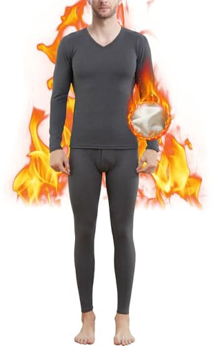 Boyzn Thermal Underwear for Men, Warm Long Johns for Men Base Layer, Winter Fleece Lined Thermal Long Sleeve Tops and Thermal Trouser for Skiing, Running, Hunting, Hiking, Outdoor Sports Dark Grey-L