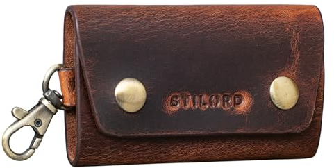 STILORD 'Atticus' Leder Schlüsselmappe Karabiner Schlüsseletui Lederetui mit Karabinerhaken Schlüssel Organizer Vintage Echtleder, Farbe:Kara - Cognac