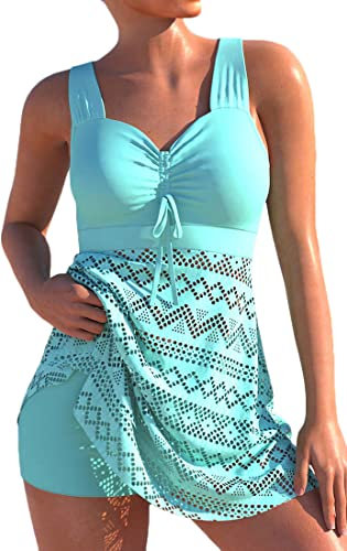 PANOZON Femme Maillot de Bain Découpé Style Evidé Deux Pièces en Couleur Unie Choix Différents Plusieur Couleurs(EUR 44-46 (3XL), Bleu Clair)