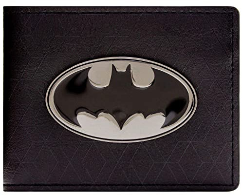 Batman To the Batmobile! Distintivo in Metallo Emblema di Pipistrello Portafoglio/Portamonete Bi-Fold Porta Carte d'Identità & Porta Carte, Nero