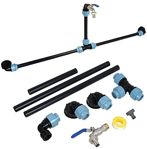 IBC Verbindungssets, IBC Adapter Verbindungsset für 2 IBC Tanks Nebeneinander/Regentanks inkl. 3/4 Schwananhals Garten Wasserhahn Auslass Schlauchverschraubung Regentonnenschlauch