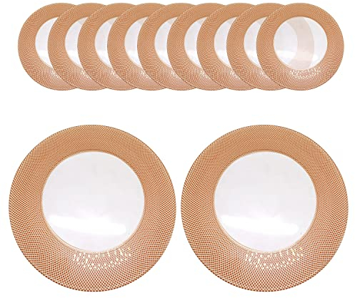 WedDecor 33cm Round Charger Plate, Set of 12 Charger Plates, for Centerpiece Presentation Dinner Plate Set, Weddings, Banquets, Christmas Parties Table Decorations, Checkered Rose Gold