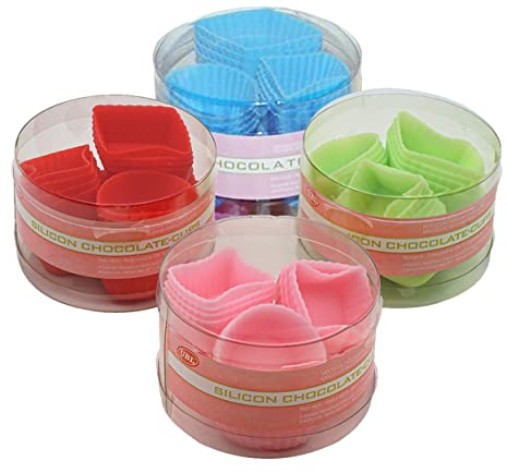 Lot de 24 mini tasses à chocolat en silicone dans une boîte transparente, réutilisables et antiadhésives, passent au lave-vaisselle ~ 40 à ~ 230 °C (1 x couleur aléatoire)